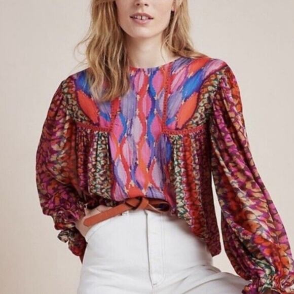 Blank London Tops - Anthropologie Blank London Miranda Peasant Blouse Small Pink Colorful Boho
